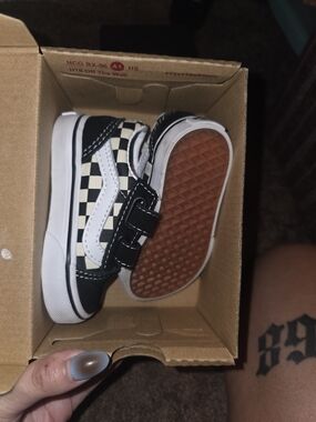 Vans Kids Checkerboard Velcro Sneakers - Black/White